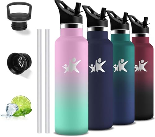 Gourde- 750 ml- Gourde Isotherme, Gourde Paille Anti Fuite, Gourde Inox, sans Bpa, Gourde Metal, Double Isolation, Gourde Sport, Avec Poignée, Bouteille d'eau pour Randonnée, Voyage, Yoga, Camping