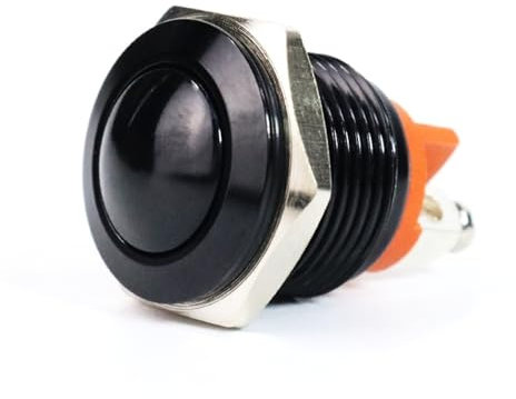 Interruptor pulsador de 16 mm NC normalmente cerrado, mini interruptor eléctrico momentáneo 1NC, interruptores metálicos pequeños de arranque y parada, 1 unidad(Black shell,Flat Head)