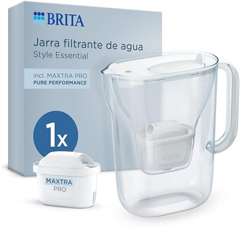 BRITA Caraffa filtrante Style Essential White (2.4L) incl. 1x BRITA MAXTRA PRO PURE PERFORMANCE che riduce cloro, calcare, PFAS e metalli - Adatta alla porta del frigorifero, con indicatore LED