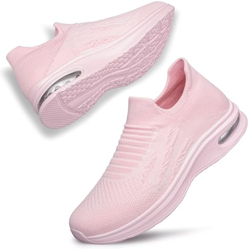 SURFING TREE Womens Slip on Walking Trainers Non Slip Running Shoes Breathable Sneakers Pink Trainers for Women Size 5