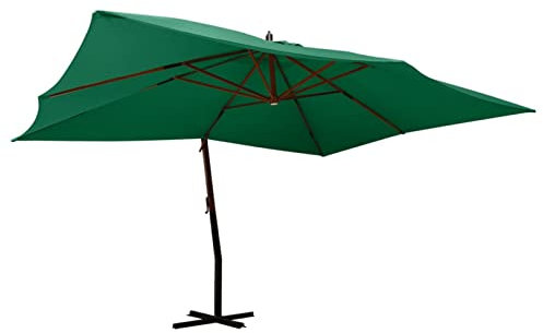 Grand parasol déporté 400 x 300 cm avec mât en bois vert - Pour jardin, plage, piscine - Protection UV