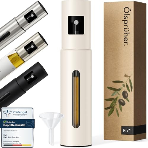 KIVY Ölsprüher 100ML - Öl Sprühflasche mit Präzisem Sprühkopf -Ölzerstäuber | Ölspray Oil Sprayer - Ölsprühflasche - Sprühöl Kochen Ölsprayer - Olivenöl Spray Öl-Sprühflasche - Creme Weiß
