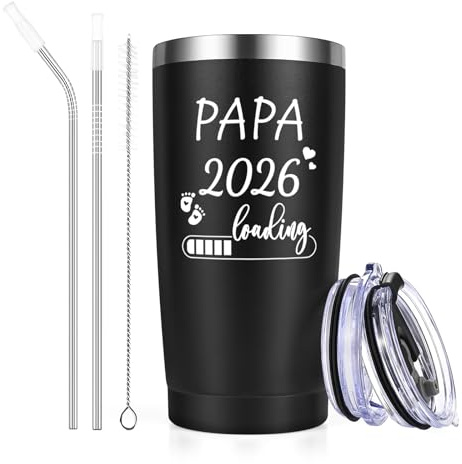 Livole Cadeaux pour futurs papas, annonce de grossesse, cadeau pour futurs parents, tu vas être papa - Papa 2026 Loading - Tasse de 20oz à double paroi pour le café à emporter, 600ml en acier