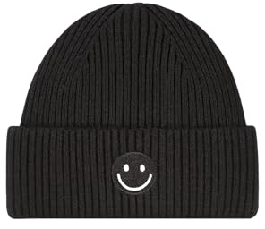 Faera Damen Strickmütze mit Smiley Stickerei aus Viskose