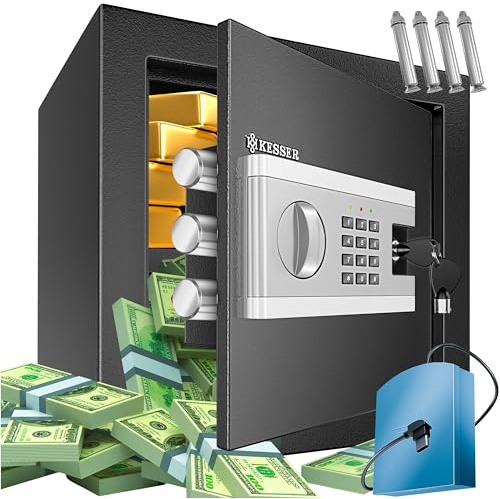 KESSER® Elektronischer Tresor | 40x50x40cm | Inkl. Batteriebox | Elektronischer Safe | 3x Doppelbolzenverriegelung | Boden Wandtresor | Möbeltresor | Innenbeleuchtung | Panzerschrank Zahlenschloss