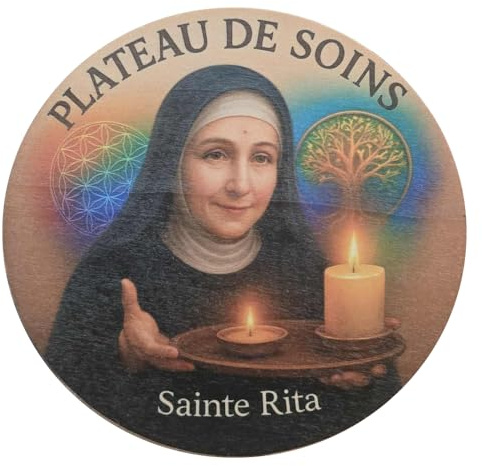 Support de prière Sainte Rita & Arbre de Vie – Support spirituel et énergétique – Planche d’intentions artisanale – Fabrication française – Chrizeltia - Diamètre 20cm