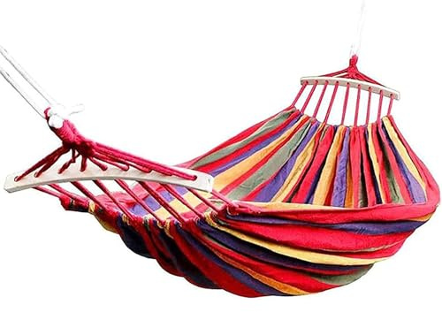 TheDogTagCo Canvas Camping Hammock with Wooden Spreader Bars & Carry Bag – Heavy Duty Garden Hammock for Outdoor, Backyard, Travel & Beach Use (Double)