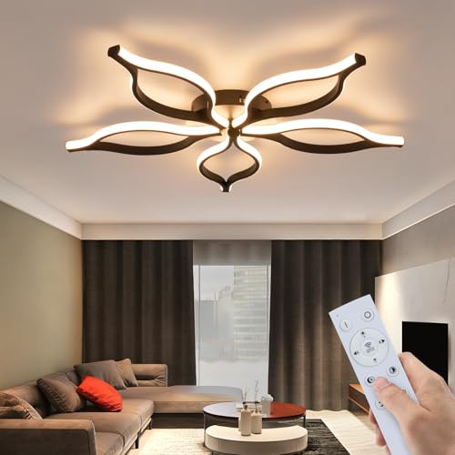 CBJKTX Deckenlampe Wohnzimmer LED Deckenleuchte - 80CM Wohnzimmerlampe | Dimmbar mit Fernbedienung 75W Schwarz Groß Modern Design Lampe Decke 3000-6500K Deckenbeleuchtung für Schlafzimmer Esszimmer
