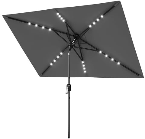 Garvee Parasol Rectangulaire Solaire Avec éclatères LED – Inclinable à Manivelle, 6 Baleines Robustes – Table, Jardin, Terrasse, Pelouse, Piscine – 300x198cm