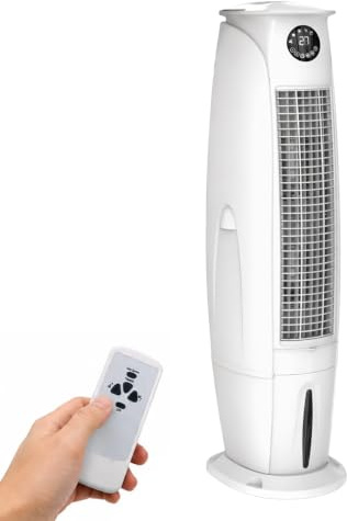 Raffrescatore Evaporativo H174cm ad Acqua 5000 m³/h, Serbatoio 40L con Vano Ghiaccio, Telecomando e Timer, Ventilatore Centrifugo 350W, Oscillazione Automatica Destra/Sinistra e Alto/Basso