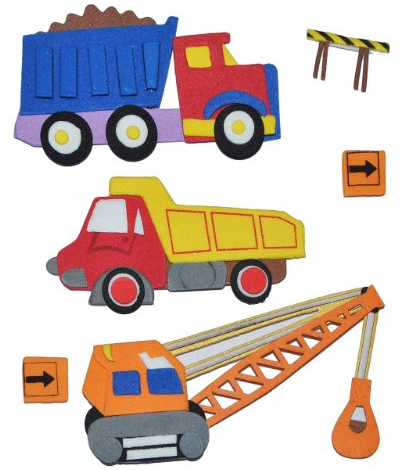 alles-meine.de GmbH 6 TLG. Set - Aufkleber/Sticker Moosgummi Baufahrzeuge und Bagger Auto Kran selbstklebend - z.B. für Schulanfang und Schultüte & Zuckertüte Deko Schulbeginn ..