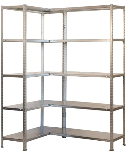 Simon Rack Eckregal aus Metall, ohne Schrauben, 10 Böden, hohe Tragkraft 80 kg, 2000 x 1400 x 400 mm, Regal für Garage, Abstellraum, Büro, Galve/Galve
