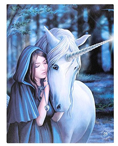 Spirit of Equinox Solace - Fantastic Winter Unicorn Design by Artist Anne Stokes - Fantasy Magical Canvas Picture on Frame Wall Plaque/Wall Art