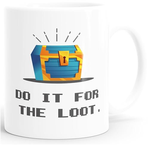 MoonWorks® Kaffee-Tasse Gaming Spruch do it for the loot Schatztruhe Geschenk Zocker Nerds lustige Kaffeebecher weiß Keramik-Tasse