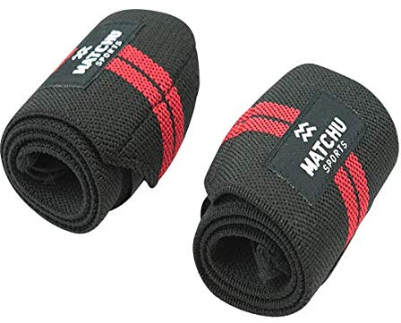 MATCHU Wrist wraps - Handgelenkbandagen - Handgelenkstütze für das Fitnessstudio - Gewichtheben, Fitness, Crossfit - Einheitsgröße - Elastisches Material - Unisex - 2 Stück - Schwarz/rot