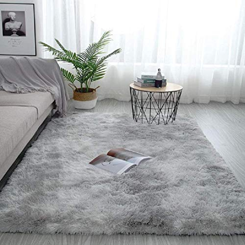 Pauwer Plüsch Shaggy Teppiche Seidig Glatte Pelzteppiche Moderne Indoor Plüsch Flausch Teppiche Anti-Rutsch-Spielmatte Bodenteppichmatte(Hellgrau, 120 x 160 cm)