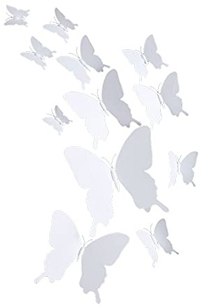 ANCLLO 24 x 3D-Schmetterling-Wandaufkleber, entfernbare Aufkleber, Dekor für Raumdekoration, Zuhause, Wandbild-Kinderzimmer Wandtattoo Aufkleber Abziehbilder Wand-dekor mit Klebepunkten, Weiß