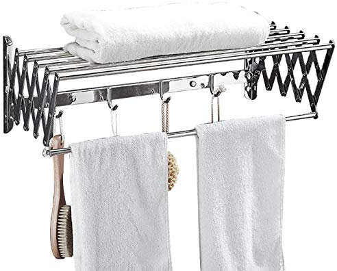 LTLWSH Wandtrockner, Wäscheständer aus Metall Ausziehbare Wäscheleine 5 Trockenstäbe für den Waschraum Platzsparender Akkordeon Trockenständer zur Wandmontage,100cm