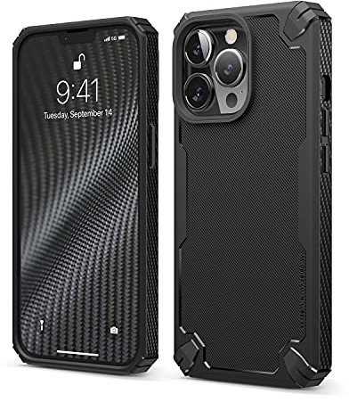 elago Armor Case Compatible with iPhone 13 Pro Case (6.1), Heavy-Duty Protective Case, Premium TPU, Carbon Fiber Texture, Tough Rugged Design, Full Body Protection, Shockproof Bumper Cover (Black)