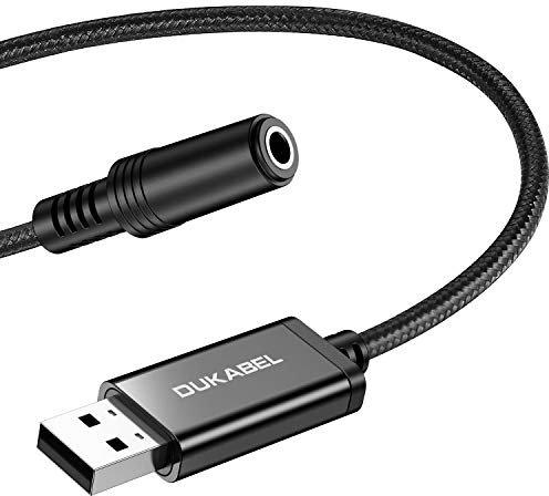 DuKabel Klinke auf USB Adapter 1,2 Meter Externe USB Soundkarte USB Headset Adapter USB auf 3,5mm 4-polige Buchse Audio Aux Adapter für Headset, Lautsprecher oder 4 Pole TRRS Mikrofon - Pro Series