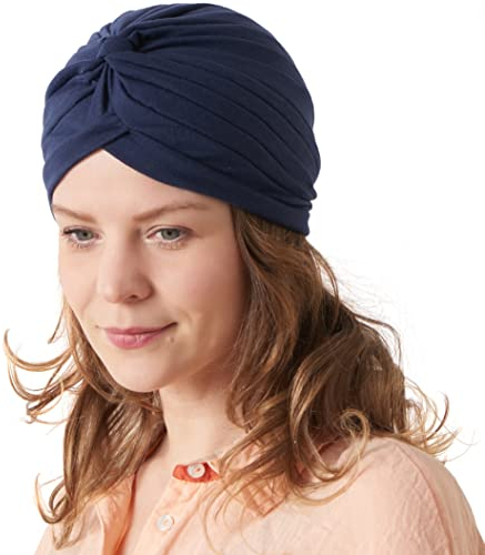 CHARM Damen Baumwolle Fashion Turban - Chemo Haarausfall Kappe Kopftuch Festival Boho Sommer Beanie Dunkelblau