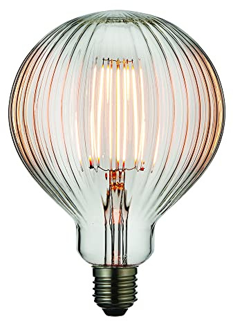LED Filament Lamp Bulb 4W E27 LED Clear Ribbed Glass Globe | 480 Lumen Output - 2200k Warm White - Non-Dimmable Light Bulb - Vintage Lighting Accessory