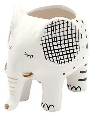 Dekohelden24 Übertopf Pflanztopf aus Keramik Motiv: Elefant - Maße L/B/H: ca. 11 x 7 x 10 cm