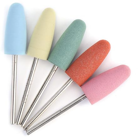 Brocas para Uñas de Goma Pulido Manicura, 5 Piezas | Juego de fresas elimina cutículas y suaviza durezas, Punta de goma flexible para contorno de uñas