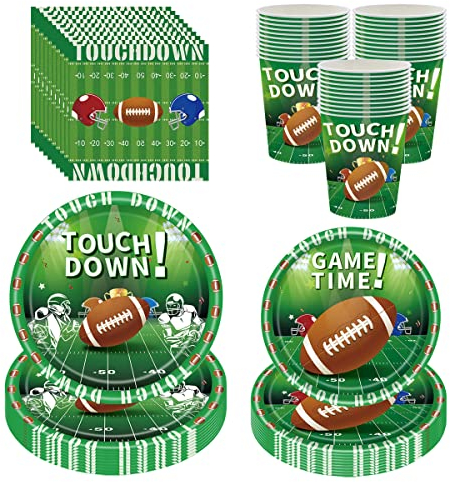 BlinBlin American Football Partygeschirr, Fussball Geschirr Set, Sport Motto Football&Fußball, Inklusive Teller, Servietten, Tassen, Football Geburtstag Party Dekorationen,24 Gäste