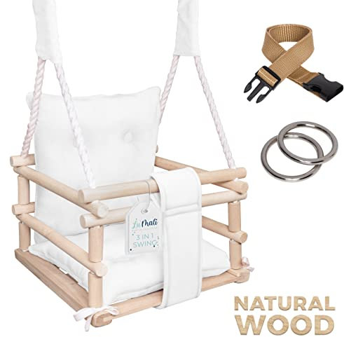 Holz Babyschaukel Indoor - Kinderschaukel - Baby Schaukel 3in1 mit Kissen und Sicherheitsgurt - Komfortable und Robuste