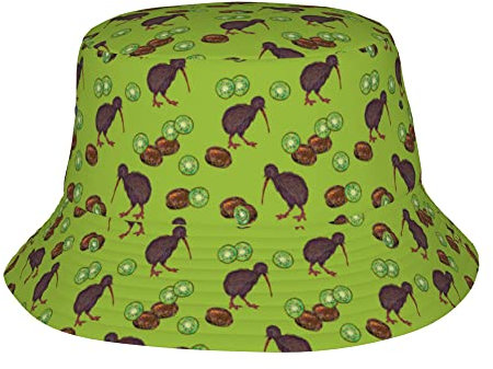 XVBCDFG Unisex Fischerhut, Sommer, Reisen, Strand, Sonnenhut, breite Krempe, Fischermütze, Kiwi Vögel und Kiwi Früchte, One size