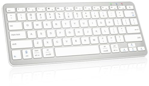 Qulose Tastiera Bluetooth, tastiera wireless ultra sottile per iPad, tastiera ergonomica ricaricabile per iOS, Android, PC Windows Tablet Phone, bianco argento