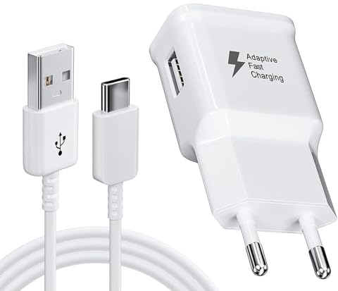 Chargeur 15W 2A 1.0M Cable USB 2.0 Recharge Rapide, pour Samsung S21/ S20 FE/ S10/ S9/ S8 Plus/ A52/ A52S/ A53/ A33 Etc, Chargeur Original De Rechange AFC, PfirstDa (Blanc)