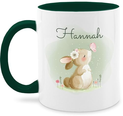 Tasse Tassen 325ml - Süßer Hase mit Name personalisiert I Hasen Geschenk Bunny I Rabbit I Kaninchen - 325 ml - Dunkelgrün - süße osterbecher hasenmotiv ostern tasse. personalisierte kinder