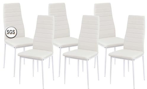 anrekl Lot de 6 chaises de salle à manger avec accoudoirs, modernes, avec pieds en métal, siège rembourré confortable, pour salle à manger, salon, cuisine (blanc)