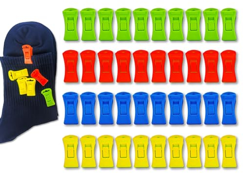 40 Stück Sockenklammern für Waschmaschine und Trockner, Mehrzweck-Sockenhalter mit Haken, Bunte Sockenclips für Tocknen und Aufbewahren Gepaarter Socken