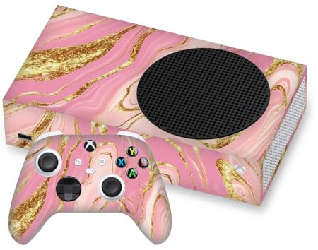 Head Case Designs Pink and Gold Marble Vinyl Sticker Gaming Skin Decal Cover Compatible With Xbox Series S Console and Controller Bundle