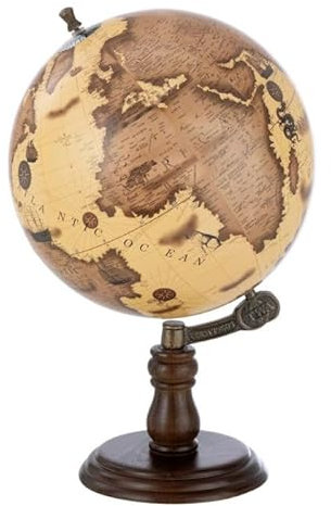 Globe sur Pied en Bois Terrestre 50cm Marron & Orange