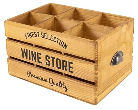 ROCKING GIFTS Caja de Madera Maciza para 6 Botellas de Vino - Premium