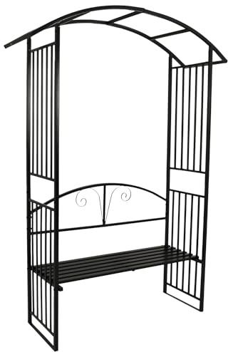 DEGAMO Rosenbogen Avignon mit Sitzbank für 2 Personen, stabiles Metallgestell 220x120cm, schwarz beschichtet, Outdoor