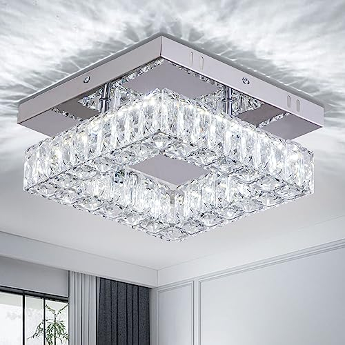 Cainjiazh LED Kristall Deckenleuchte Moderne Deckenlampe Quadrat Kristall Kronleuchter Pendelleuchte Beleuchtung Quadrat für Flur Küche Foyer Esszimmer(Kaltweiß)