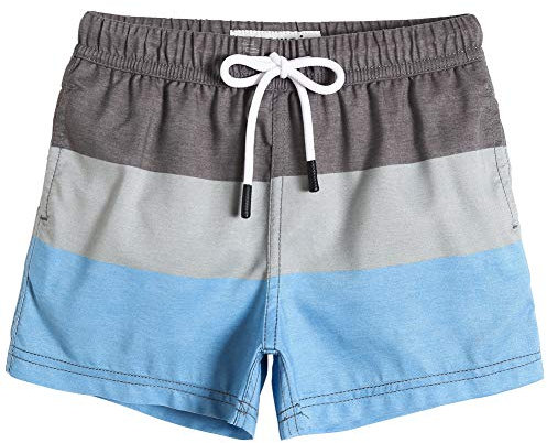 MaaMgic Kleine Jungen Badeshorts Schnelltrocknend Boardshorts mit Mesh-Futter Taschen und Verstellbarem Tunnelzug MEHRWEG,Neu Grau Blau,10-12 Jahre