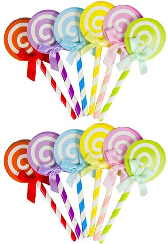 HAOBIN Lollipop Kuchen Topper Tortendeko Cupcake Toppers Dekoration Tortendeko Geburtstag Cake Topper Tortendekoration Diy-Kuchendekoration,Hochzeit,Geburtstag,Dekoration,6 Farben (A, 12)