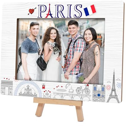 Paris-Bilderrahmen, 10,2 x 15,2 cm, Flitterwochen, Urlaub, Paris, Geschenk, Holz-Bilderrahmen mit Staffelei, Ständer für Freunde, Paare, Zuhause, Schreibtisch, Tischdekoration (A14)