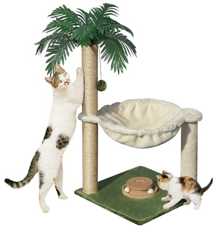 Fantasreen Griffoir pour Chat 70cm Petit Arbre à avec hamac, Jouet pour Chat en Bois interactif pour Chaton et Adulte