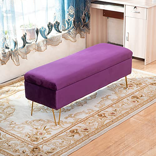 Sofa am Ende des Bettes für den Eingangsbereich, Wohnzimmer, moderner rechteckiger Plüsch-Aufbewahrungshocker, getuftete Fußhocker-Bank, gepolsterte Samt-Aufbewahrungsbank-Lila 100 x 40 x 43