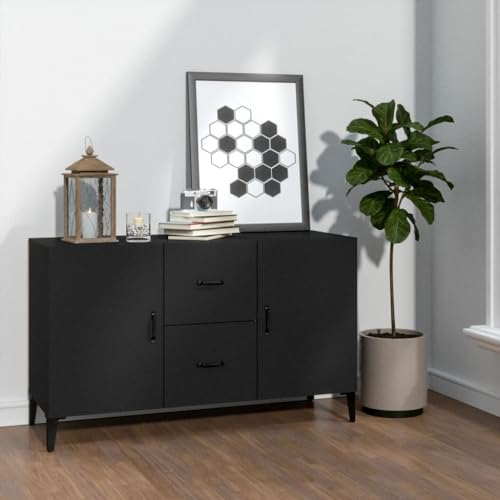 FOZICV Sideboard Schwarz 100x36x60 cm Holzwerkstoff Feuchtigkeitsbeständigkeit Klassische Lagerschrank mit 2 Türen und 2 Schubladen Versehen Schubladenschrank Wohnzimmer