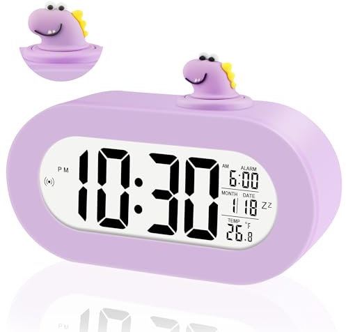 Ayybboo Réveil Enfant,Horloge Numerique Apprentissage Enfant avec Grand Écran LCD,Snooze,Rétroéclairage Automatique la Nuit,Température,Réveil de Voyage Digitale pour Garçons Filles (Violet)
