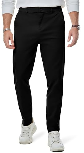 Elegancity Mens Chino Trousers Slim Fit Tapered Leg Dress Pants Cotton Twill Chinos Smart Casual Stretch Pants with Pockets Black, XXL