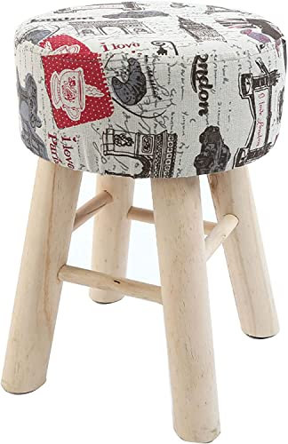 Hohe Ottomanen mit waschbarem Hockerbezug, runde gepolsterte Fußhocker, Ottomanen mit Holzbeinen, Moderne Fußhocker, Tritthocker für die Wohnzimmercouch, tragbare Ottomanen - Retro